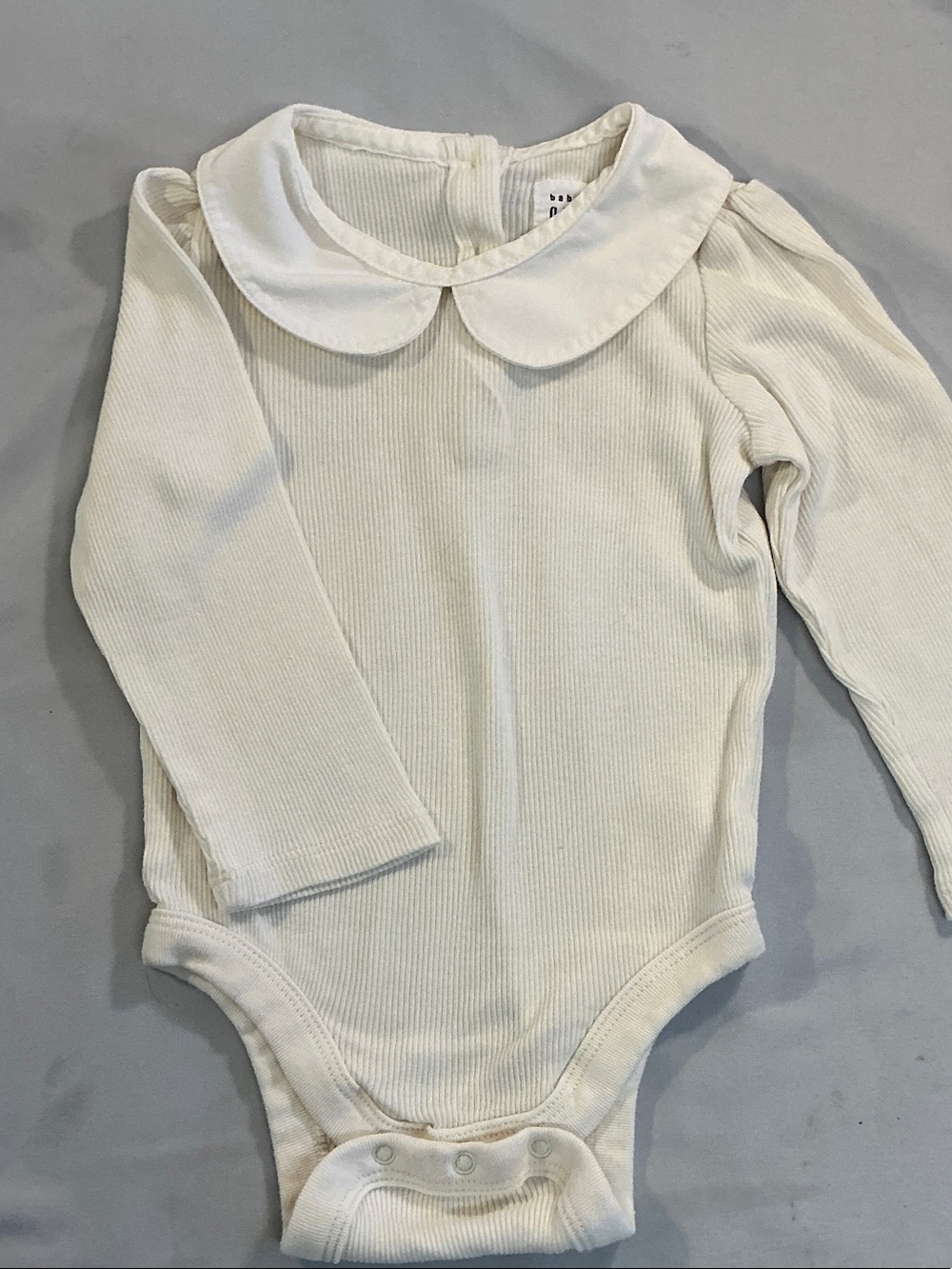 GAP Cream Ribbed Long-Sleeve Peter Pan Collar One-Piece